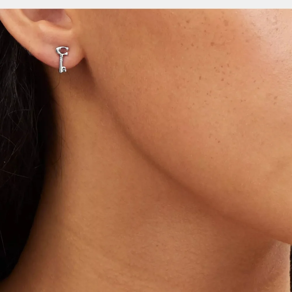 Coach Signature Logo lock and Key Silver Stud Earring Set - Picture 4 of 8